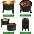 thumbnail image 3 of TOPTENG Vertical Charcoal BBQ Smoker, 3-in-1 16" Round Charcoal Barbecue Grill with 2 Cooking Area, and Thermometer for Outdoor Camping Picnic Backyard Cooking, Black, 3 of 8