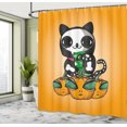 thumbnail image 4 of Ambesonne Black Cat Shower Curtain, Kitten Alien Pumpkin Art, 69"Wx75"L, Apricot Charcoal Grey, 4 of 4