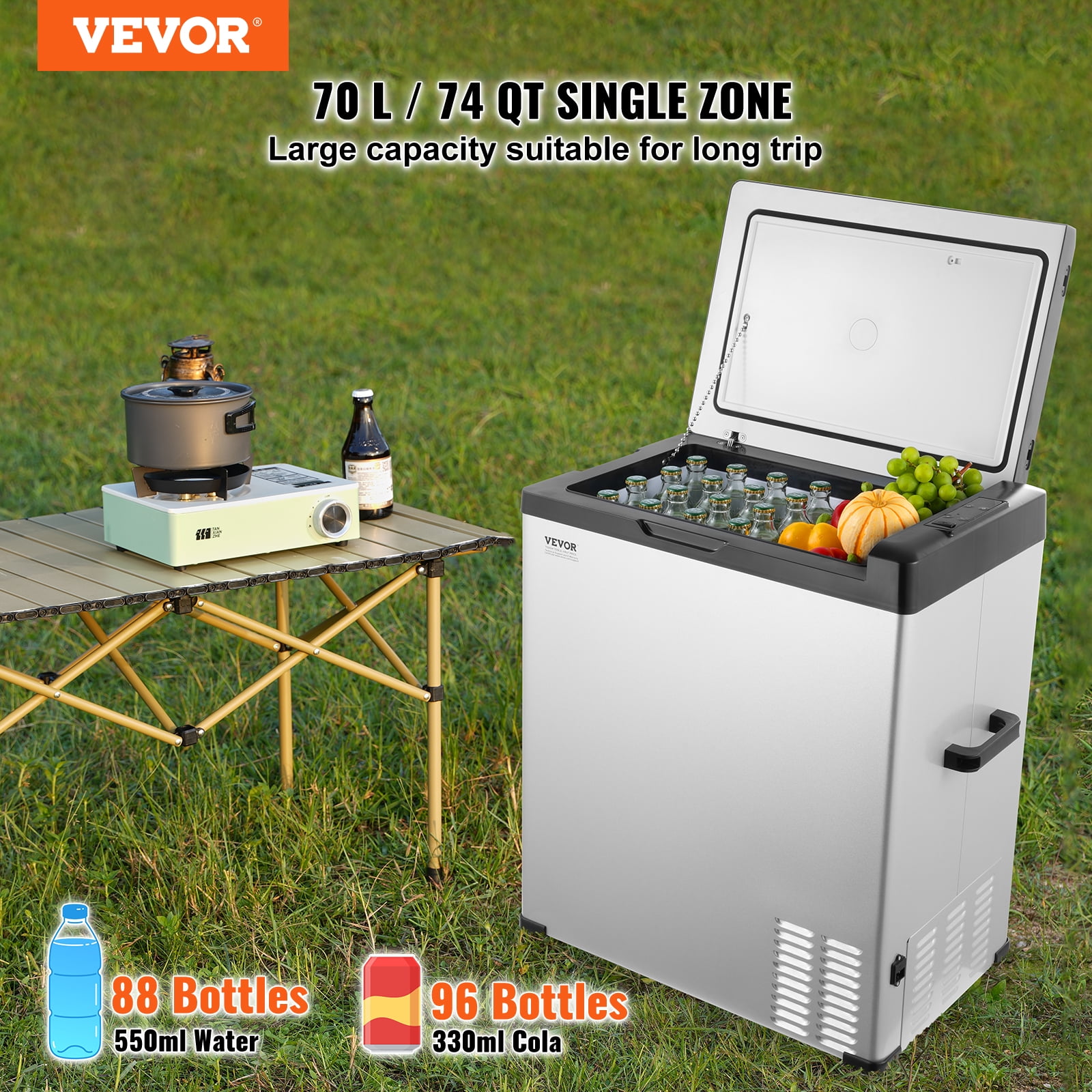 VEVOR Car Refrigerator, 12 Volt Car Refrigerator Fridge, 70 L Single Zone Portable Freezer, -4℉-68℉ Adjustable Range, 12/24V DC and 100-240V AC Compressor Cooler