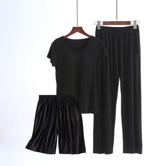 Nuoqisi Womens 3 Piece Outfits 2026 Summer Casual Loose Short Sleeve Pullover Tops & Wide Leg Pants & Shorts Lounge Sets Tracksuit