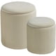 thumbnail image 1 of Juego de otomanas BLEXA Round con almacenamiento tapizado en terciopelo blanco x2, 1 of 6