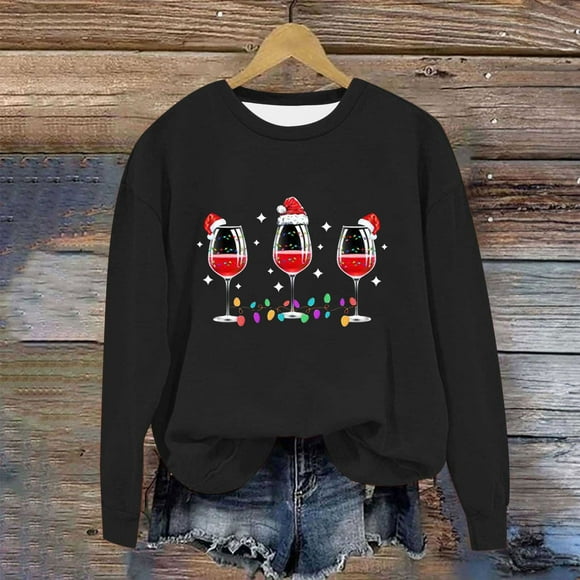 Tetras Plus Size Tops for Women,Women's Casual Long Sleeve Sweatshirt,Crewneck Vacation Christmas Printing Cute Loose Tops