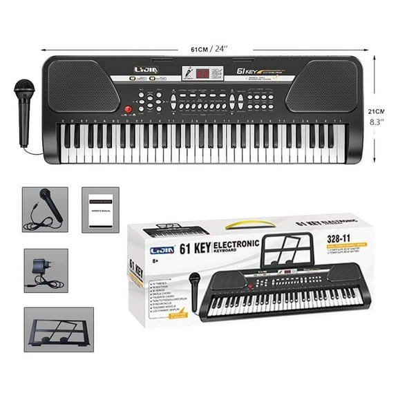 61 Key Music Electronic Keyboard Electric Digital Piano Organ w/Stand Optional (Black keyboard)
