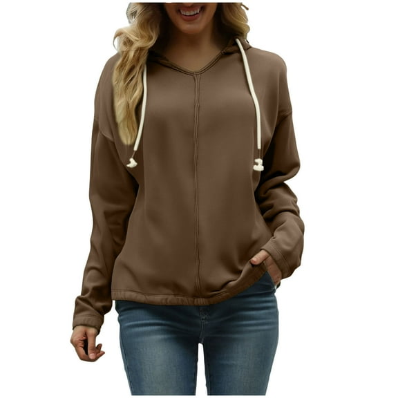 Admvng Womens Sweatshirt Casual Solid Sportswear Hooded Winter Clothing Long Sleeved Hoodies, Size S-2XL