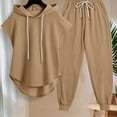 thumbnail image 5 of Women's 2 Piece Tracksuit Outfits Loose Sleeveless Hoodies Wide Leg Jogger Pants Matching Set Fall Y2K Outfits Workout Loungewear Khaki, 5 of 9