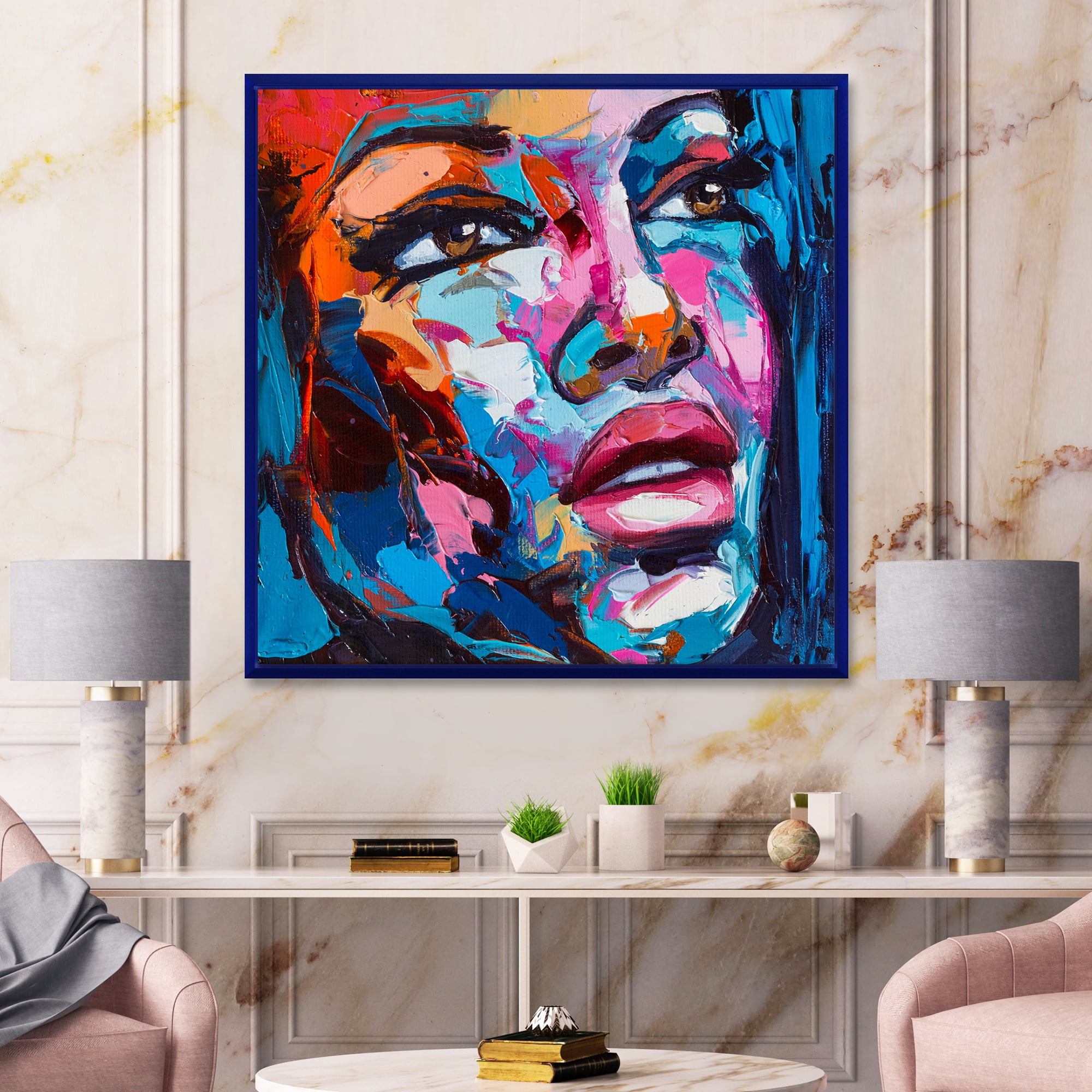 Designart 'Abstract Colorful Fantasy Portrait Of A Young Woman III' Modern Framed Canvas Wall Art Print