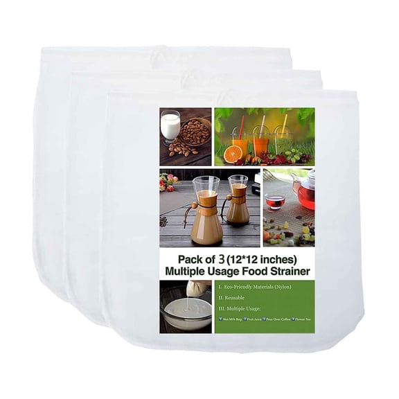 Ultra Fine Nut Milk Bag, 80 Micron, Reusable Food Strainer, Cold Brew Coffee Bag, Food Grade Nylon Mesh, BPA-Free, Cheesecloth Bag, Yogurt Strainer, Juice Filter