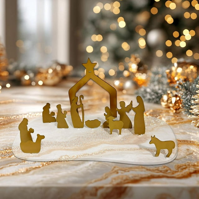 Figuras de belén navideño, adornos de escritorio, manualidades creativas, estatuas del nacimiento de Jesús, esculturas para estantería de sala de