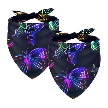 PhooArto Neon Butterfly Patterns Dog Bandanas 2 Pack Soft Washable Pet Scarf Triangle for Large Dogs Puppies and Cats