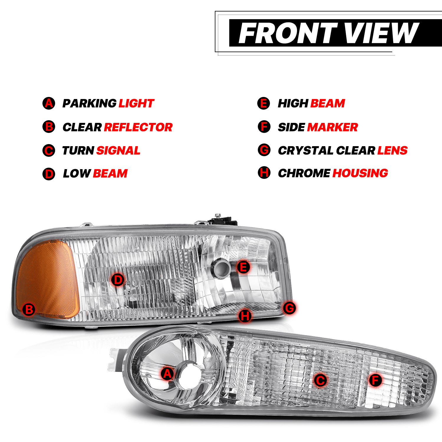 M-AUTO Headlights Assembly for 2001-2007 GMC Sierra, 01-06 GMC Yukon Denali, Yukon XL 1500 Denali Pickup