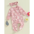 thumbnail image 3 of Suealasg Newborn Baby Girl Footies Romper Warm Long Sleeve Flower Print Jumpsuit +Headband 3 6 9 Months Infant Girl Fall Winter Clothes, 3 of 7