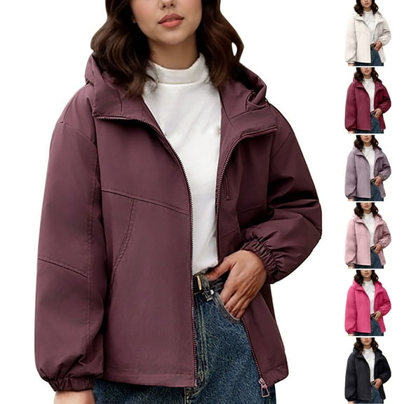 FRSASU Ladies' Casual Solid Color Cotton Jacket Long Sleeve Fashion Hooded Coat Top White