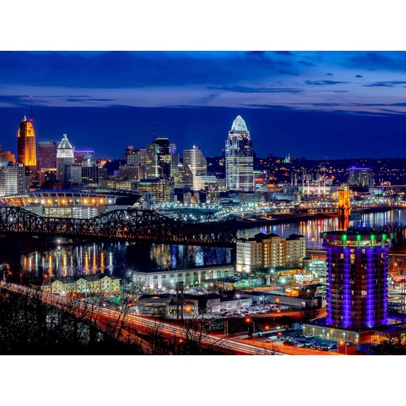 Jigsaw Puzzles 300 Pieces for Adults, Family Game - Cincinnati Skyline - Ohio City Night View Landscape Puzzle Challenging Games Family Wall Decor Fun Games 15 x 10 In