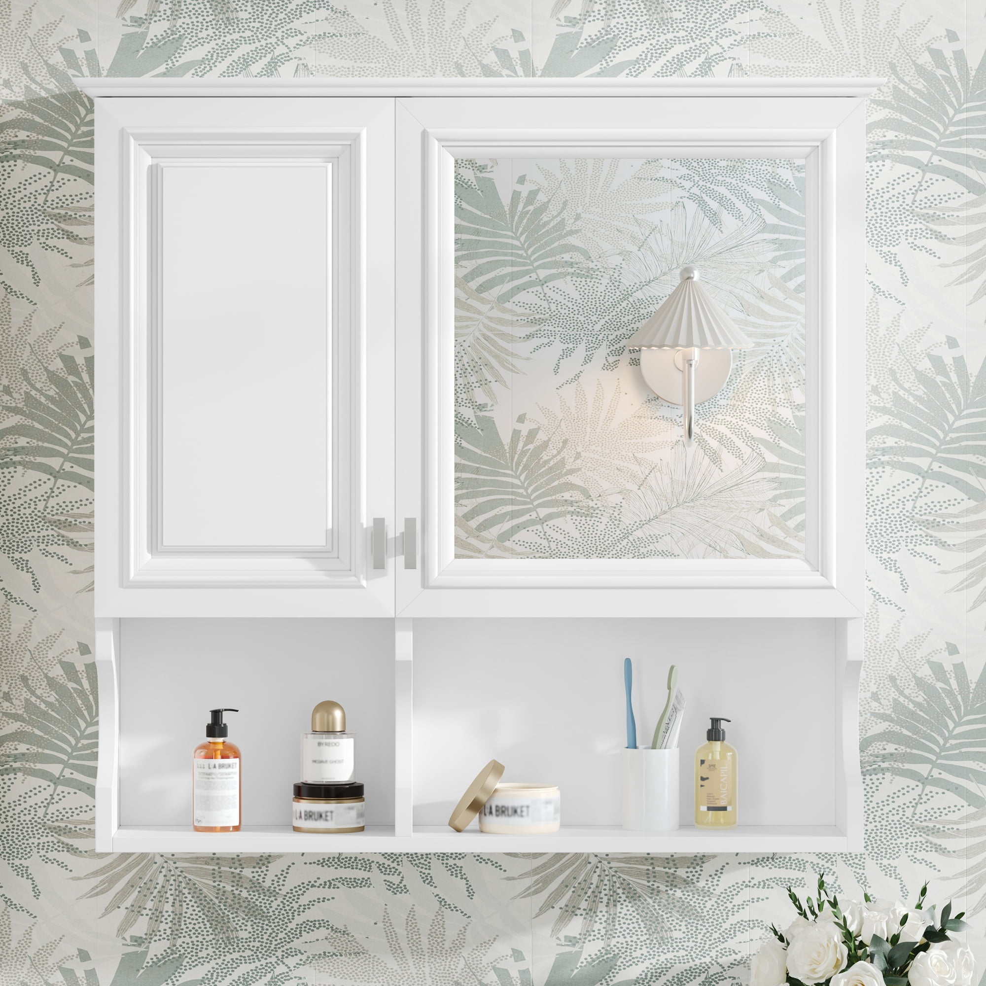 Euroco 30 Inch Mirror Medicine Cabinet with Open Shelves, Wall Mounted Home Storage with Doors & Mirror, Adjustable Shelf, Bathroom Storage Cabinet over Toilet