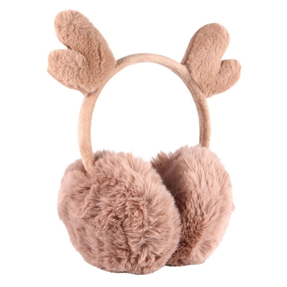 Toyvian Winter Plush Coffee Ear Muffs for Ear Warming with Cute Reindeer Antlers