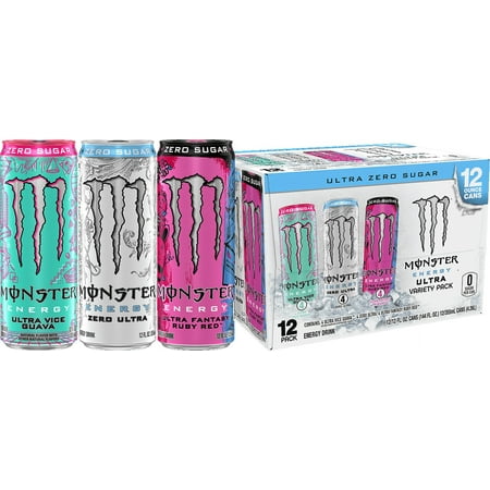 Monster Energy, Ultra VP, Zero Ultra, Ultra Ruby Red, Ultra Vice Guava, Energy Drink, 12 oz, 12 cans (Walmart Exclusive)