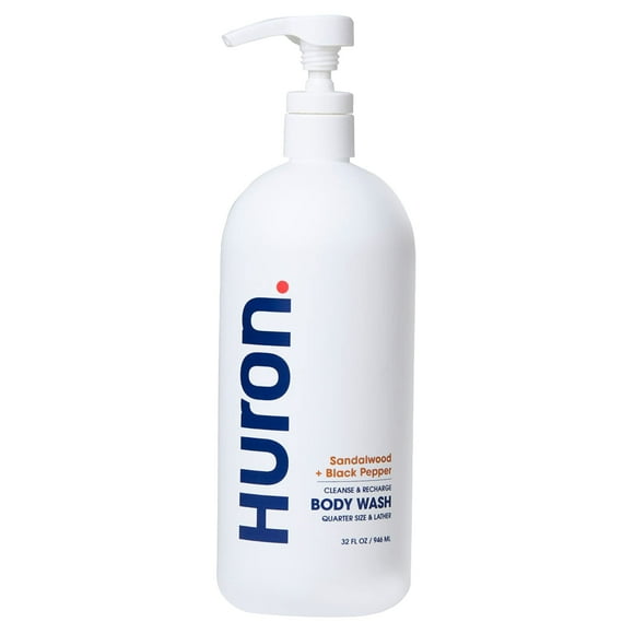 Huron Jabón corporal hidratante para hombre, aroma limpio y amaderado de sándalo, pimienta negra, cedro y ámbar, elaborado con aceite de coco, vitamina E y hamamelis, vegano, sin crueldad, 32 fl oz