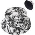 thumbnail image 1 of Sombrero de pescador para mujer, sombrero de algodón para el sol, sombrero de pescador reversible de verano para hombre, sombrero con estampado de frutas tropicales, negro-palma de coco, 1 of 5