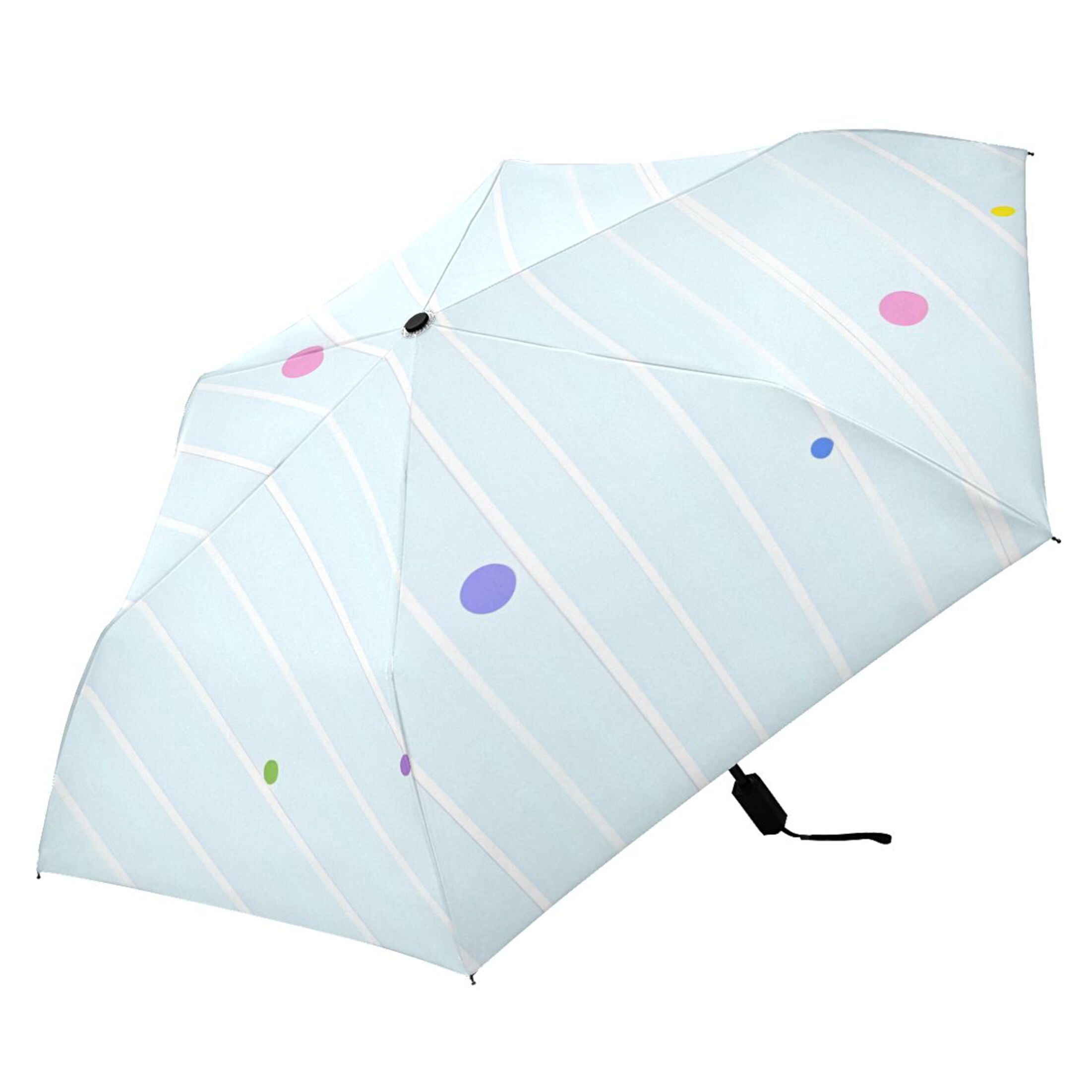 ALAZA Blue Stripes Polka Dots UPF 50+ Compact Folding Umbrella for Rain Travel Umbrella Packable