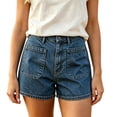 thumbnail image 2 of Aimik Women's Blue Jean Shorts High Rise Cargo Pockets Breathable Elastic Denim Shorts Summer Relaxed Fit Jean Shorts, 2 of 4
