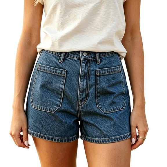 SAWOBUUN Women High Waisted Denim Shorts Stretchy Casual Loose Fit Summer Jean Shorts with Pockets