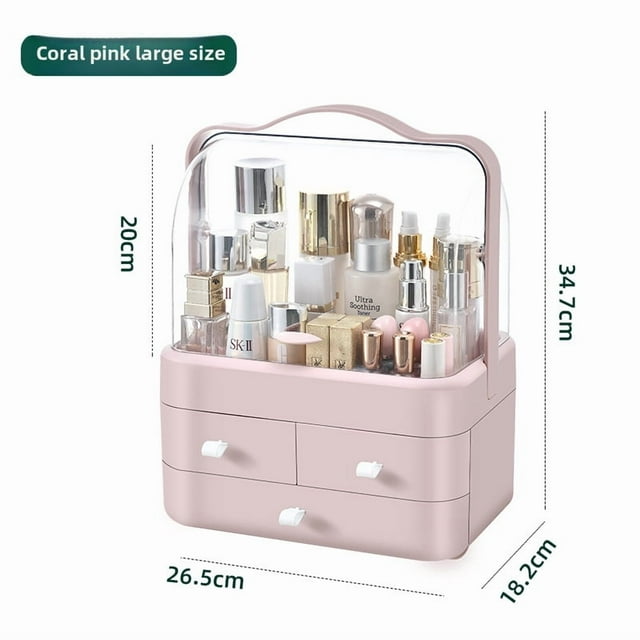 Luxury Large-Capacity Pink Makeup Organizer: Versatile Desktop Storage Box for Skincare, Jewelry & Beauty Essentials – Durable, Easy-to-Clean Vanity Drawer Shelf with Sophisticated Design (Large Size)