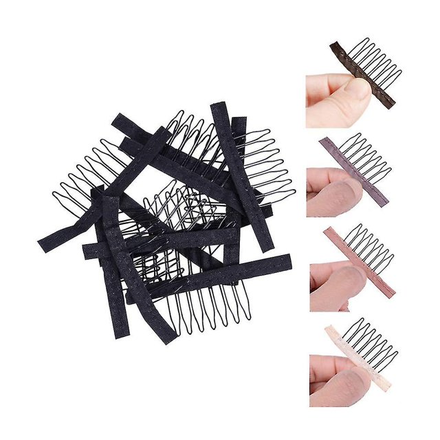 50 piezas/lote Peines para pelucas LANNMXG Accesorios para peluca Dientes de acero con tela