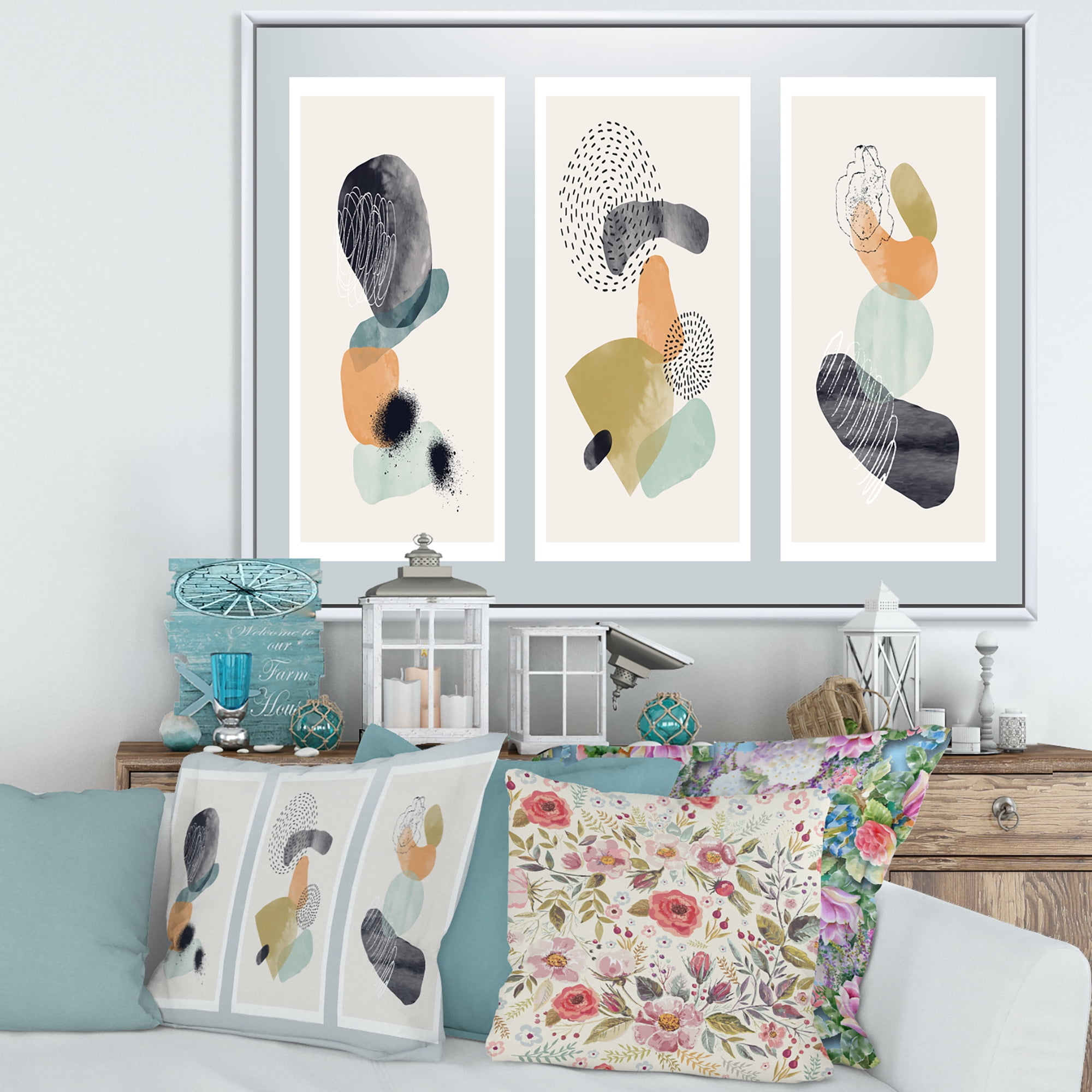 Designart 'Compostion Minimalistic of Organic Shapes I' Modern Framed Canvas Wall Art Print