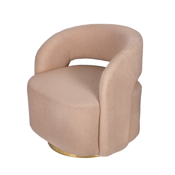Benjara Xion 30" Swivel Accent Chair- Brown Fabric Upholstery- Gold Iron Base
