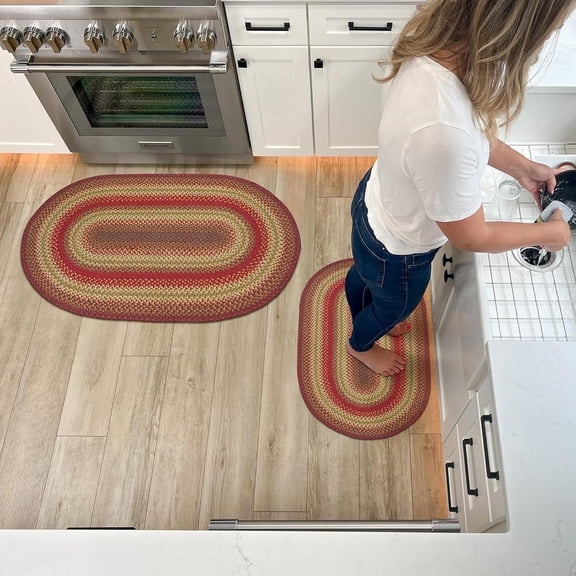 Homespice 27x45” Cider Barn Red Oval Braided Jute Rug - Reversible Rustic Country Farmhouse Decor, Perfect for Entryway, Kitchen, Bathroom