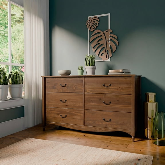 Brixton Solid Wood 6 Drawers Dresser Walnut - for Adults and Teens