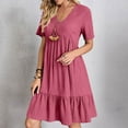 thumbnail image 2 of Fartey Summer Dresses for Women 2025 Vacation Short Sleeve v Neck Mini T Shirt Dress Pleated Ruffle Flowy Beach Sundresses Hot Pink XXL, 2 of 9