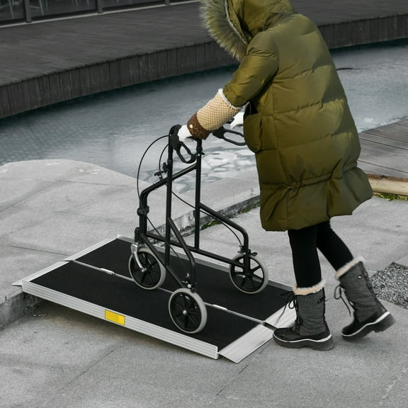 HomCom 4' Portable Wheelchair Ramp/Aluminum Threshold Mobility Single-Fold for Scooter with Carrying Handle