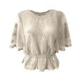 thumbnail image 4 of DHFJKG Boho Tops For Women Summer Lace Shirt Loose Fit Elastic Waist Top 3/4 Sleeve Loose Fit Bohemian Beach Cover Up T Shirts, 4 of 4