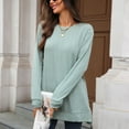 thumbnail image 6 of Aihuaihua Winter Long Sleeve Shirts for Women Round Neck Side Split Tshirts Pullover Tunics Basic Tops Cute Fall Outfits for Women Dark Green XXL, 6 of 9