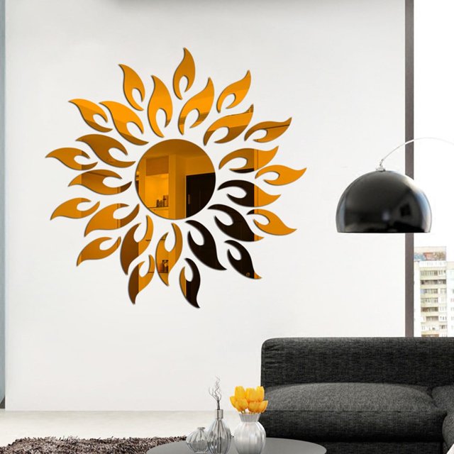 Espejo 3D para decoración del hogar, arte solar, adhesivo de pared extraíble, acrílico, para habitación, color marrón