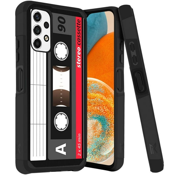 ANJ  Rugged Dual Layered Shockproof Slim Hybrid Case   Tempered Glass Cover Compatible with Samsung Galaxy A23 5G - Retro Cassette