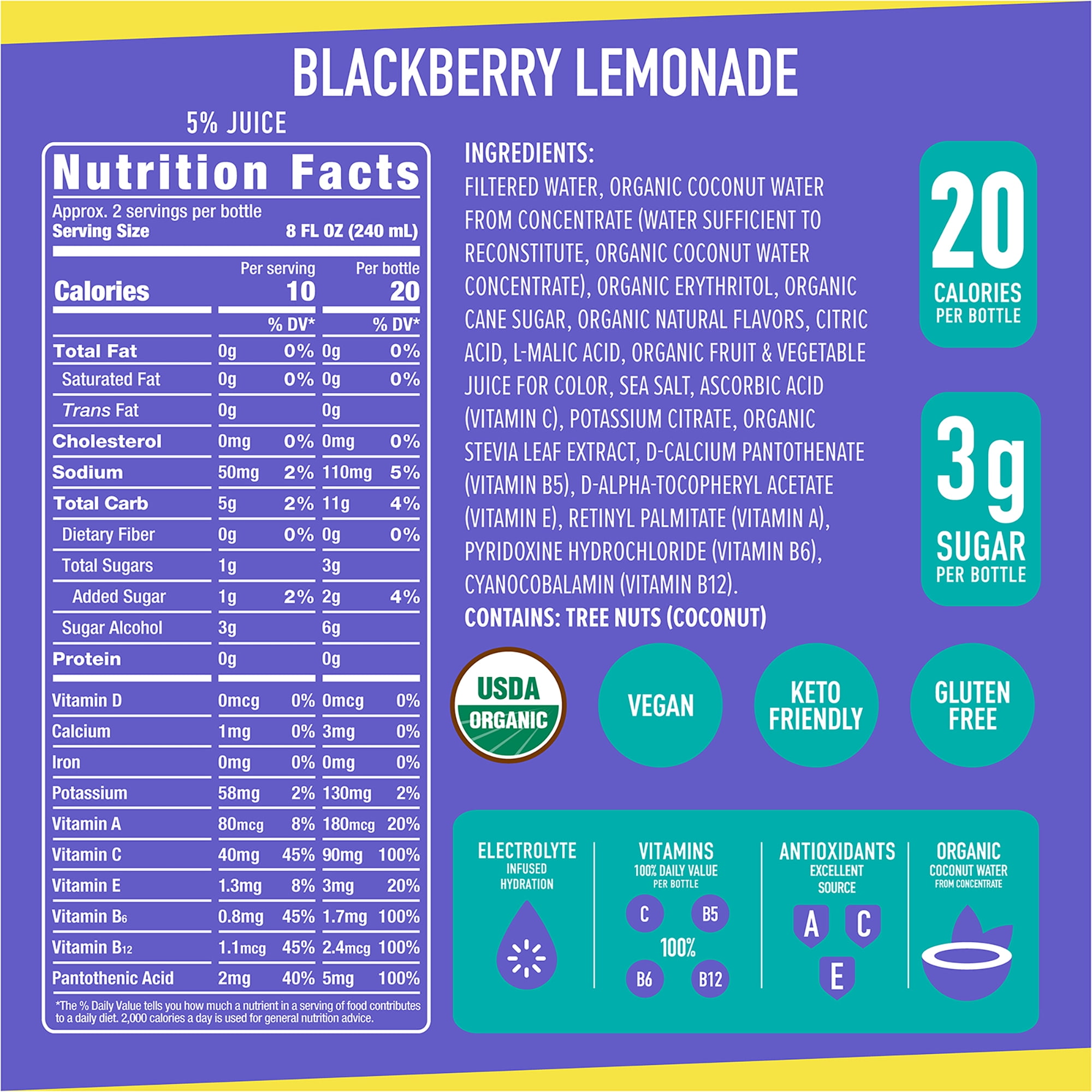 Roar Complete Hydration Organic - Blackberry Lemonade - 12 x 18 oz