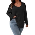 thumbnail image 3 of LilyLLL Plus Size Womens Ribbed Knit Long Sleeve V Neck Tunic T Shirt Tops, 3 of 5