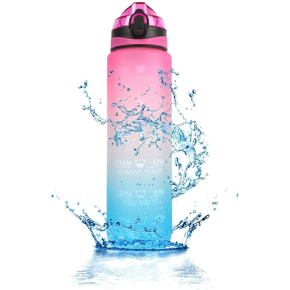 32oz Water Bottle, Leakproof Water Bottle with Time Markings, BPA Free Water Jug for Fitness, Outdoor Activity, Office,