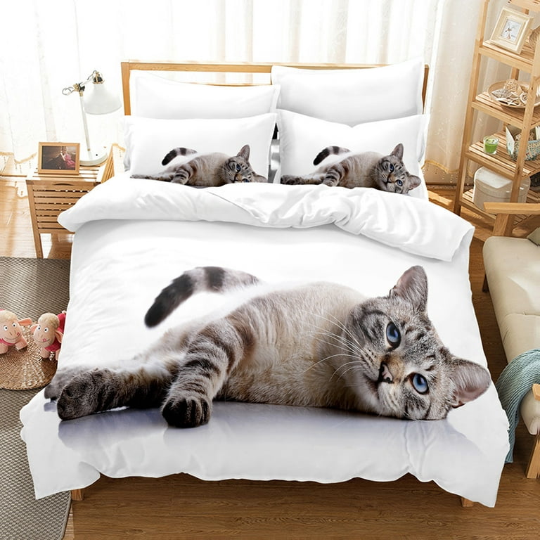 Cats Duvet Cover Set Twin for Boys Girls Cute Animal Printed Bedding Set  Pet Theme Comforter Cover with 1 Pillow Shams Zipper Closure Soft  Microfiber Child Pet Bedspread Cover 