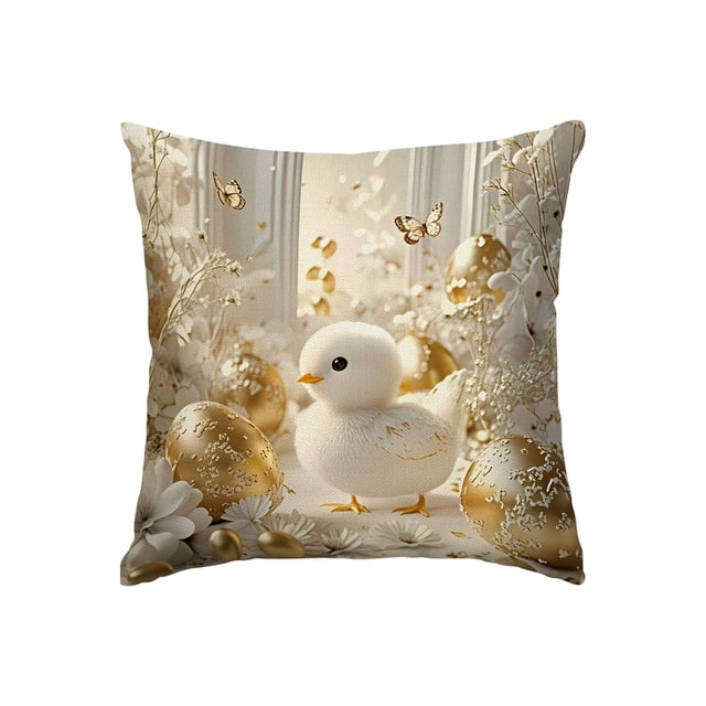 Cubiertas de Almohada de Pascua Oro Lujoso Poliéster 45x45cm Sofá Cojín Cubiertas de Almohada Decorativa de Vacaciones