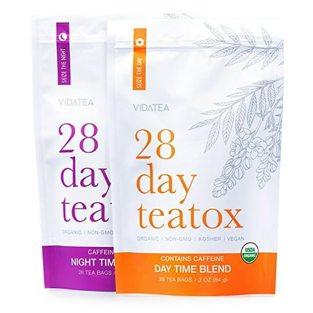 28 Day and Night Detox Tea - Teatox (56 Tea Bags) - Organic All Natural Antioxidant Weight Loss Tea, Herbal Body Detox Cleanse, with Refreshing Taste - Vida (Best Natural Detox Foods)