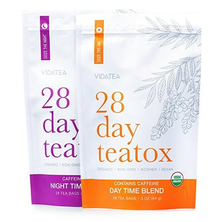 28 Day and Night Detox Tea - Teatox (56 Tea Bags) - Organic All Natural Antioxidant Weight Loss Tea, Herbal Body Detox Cleanse, with Refreshing Taste - Vida Tea