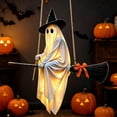 thumbnail image 5 of Outdoor Halloween Decorations Large Hanging Ghost and Witch Broom with Lights, Spooky and Cute Ghost Decor for the Front Porch, Yard, 5 of 9