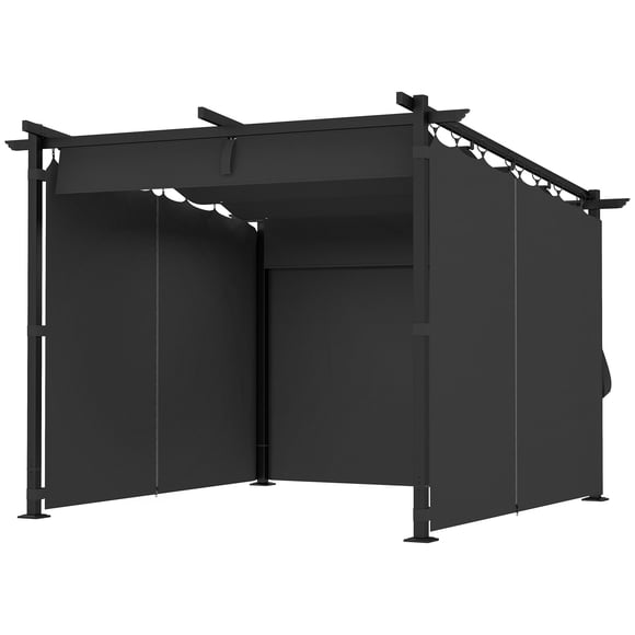 8' x 8.5' Metal Retractable Pergola Canopy with 3 Side Curtains, Dark Grey Outdoor Gazebo, UPF30+ Sun Shade Shelter for Garden, Deck, and Patio, Durable Aluminum Frame
