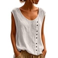thumbnail image 3 of yoeyez Women's Cotton Linen Tank Top Sleeveless Scoop Neck Casual Blouse Summer Beach Loose Comfy Vest Tops for Women White,S, 3 of 7