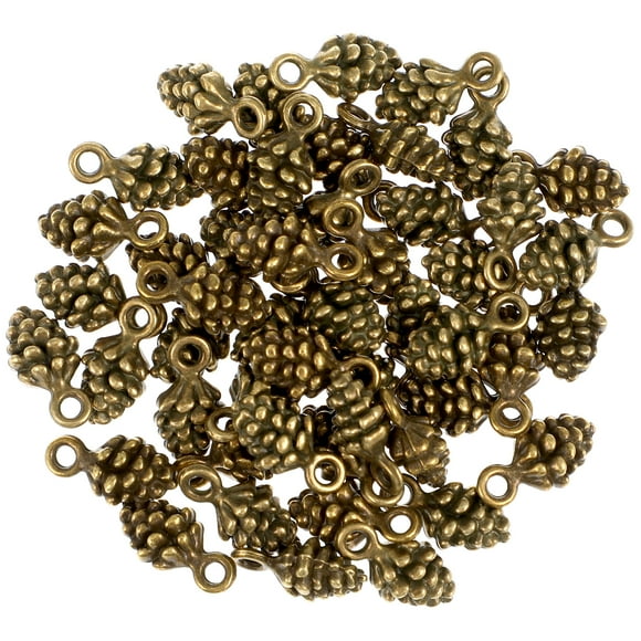 KAKOWELY 50pcs Christmas Pine Cone Alloy Small Pendant Nature Nuts Charm for DIY Jewelry Making Accessories (Antique Brass),0.2"X0.28"X0.55"