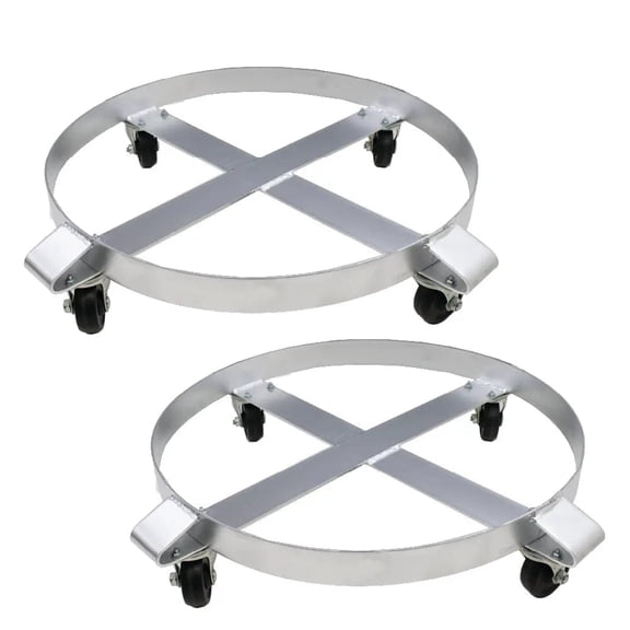 55-Gallon Drum Dolly or Garbage Can Dolly – Heavy-Duty Metal Dolly with Cross Braces and Caster Wheels – 1,000-Pound Capacity (Silver) Quantity: 2
