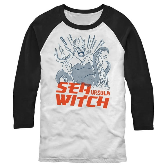 Men's The Little Mermaid Ursula Sea Witch Baseball Graphic Tee White/Black Small